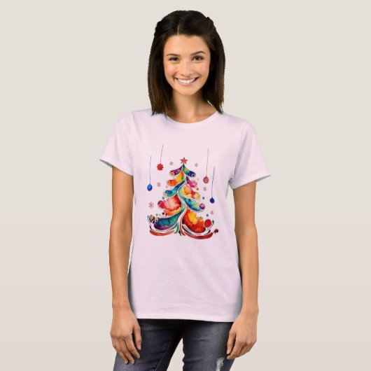 Abstracte Waterverf Kerstboom T-shirt (Voorkant volledig)