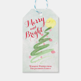 Abstracte Waterverf Kerstboom Vrolijk & Helder Cadeaulabel