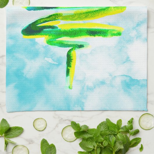 Abstracte waterverf Keuken met blauw kerstboom Theedoek (Gevouwen)