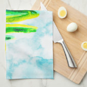 Abstracte waterverf Keuken met blauw kerstboom Theedoek (Quarter Fold)