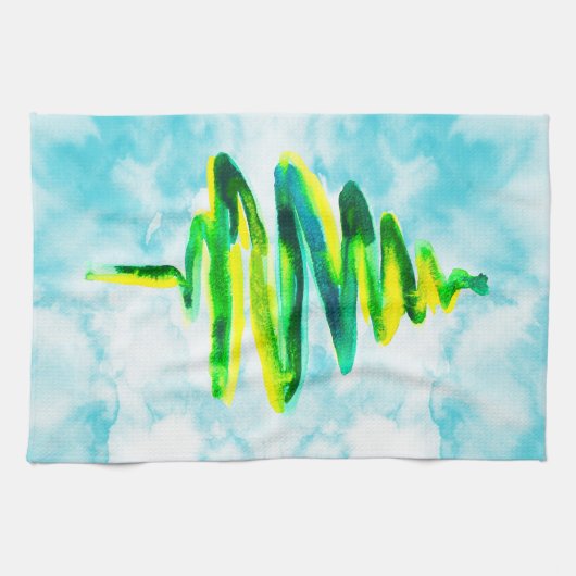 Abstracte waterverf Keuken met blauw kerstboom Theedoek (Horizontaal)