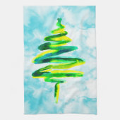 Abstracte waterverf Keuken met blauw kerstboom Theedoek (Verticaal)