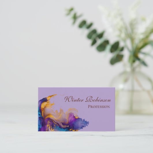Abstracte waterverf kleurrijke en gouden inkt visitekaartje (Staand voorkant)