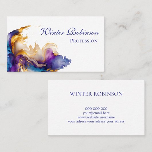 Abstracte waterverf kleurrijke en gouden inkt visitekaartje (Voorkant / Achterkant)