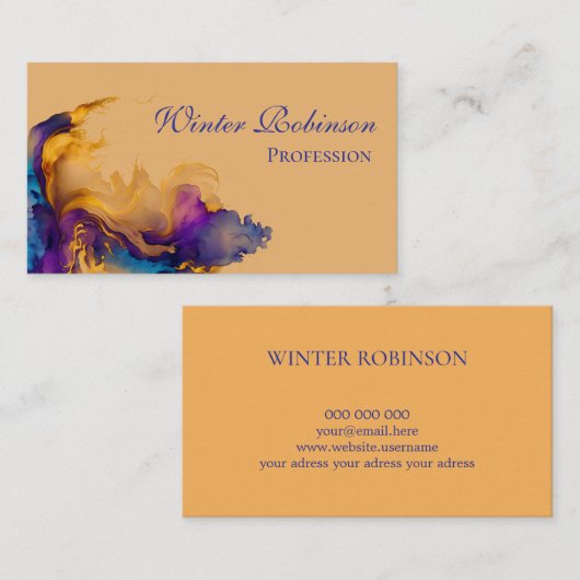 Abstracte waterverf kleurrijke en gouden inkt visitekaartje (Voorkant / Achterkant)