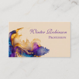 Abstracte waterverf kleurrijke en gouden inkt visitekaartje