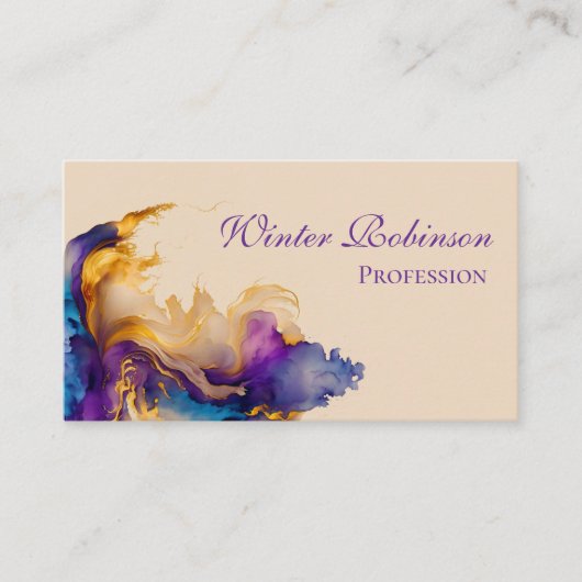 Abstracte waterverf kleurrijke en gouden inkt visitekaartje (Voorkant)