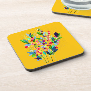 Abstracte waterverf, kleurrijke floranje bier onderzetter