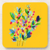 Abstracte waterverf, kleurrijke floranje bier onderzetter (Voorkant)