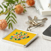 Abstracte waterverf, kleurrijke floranje sleutelhanger (Zijkant)