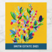 Abstracte waterverf, kleurrijke floranje wijn etiket (Enkel label)