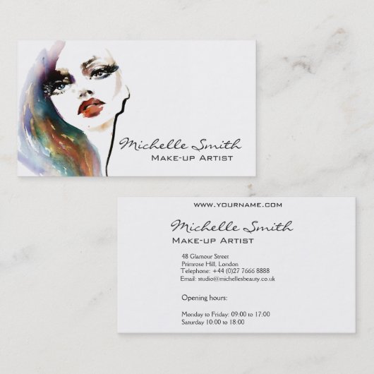 Abstracte Waterverf kleurrijke vrouw make-up brand Visitekaartje (Voorkant / Achterkant)