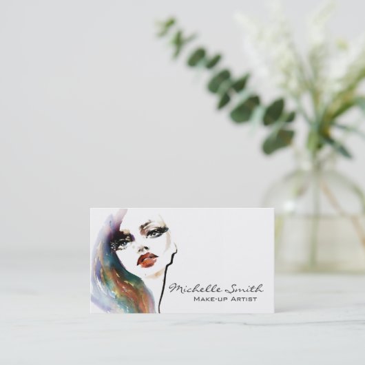 Abstracte Waterverf kleurrijke vrouw make-up brand Visitekaartje (Staand voorkant)