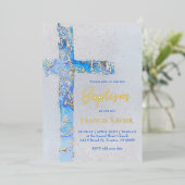 abstracte waterverf kruis Doop Folie Uitnodiging (Staand Voorkant)