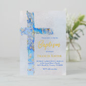 abstracte waterverf kruisdoop folie uitnodiging (Staand Voorkant)