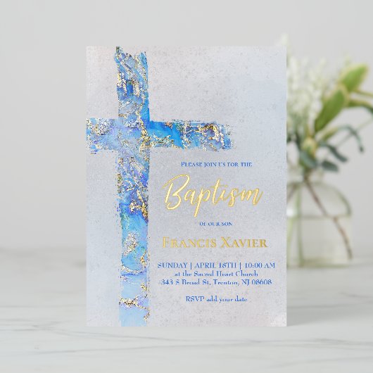 abstracte waterverf kruisdoop folie uitnodiging (Staand Voorkant)
