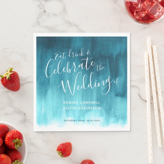 Abstracte waterverf kunst blauwgroen aqua bruiloft servet (Insitu)