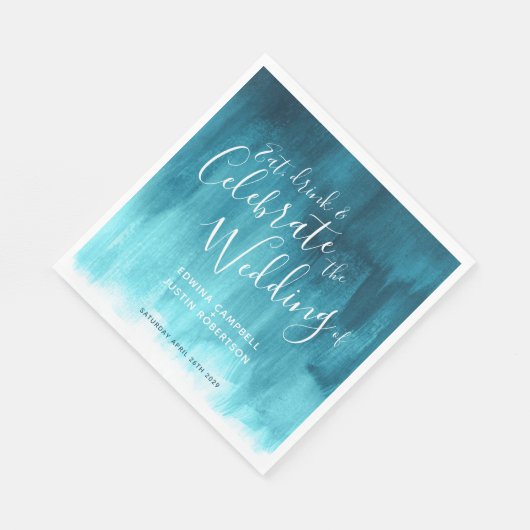 Abstracte waterverf kunst blauwgroen aqua bruiloft servet (Hoek)