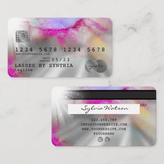 Abstracte waterverf kunst Credit Kaart Style silve Visitekaartje (Voorkant / Achterkant)