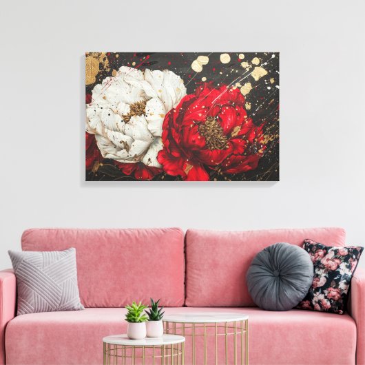 Abstracte Waterverf kunst met dieren, bloemen Canvas Afdruk (Insitu (Woonkamer))