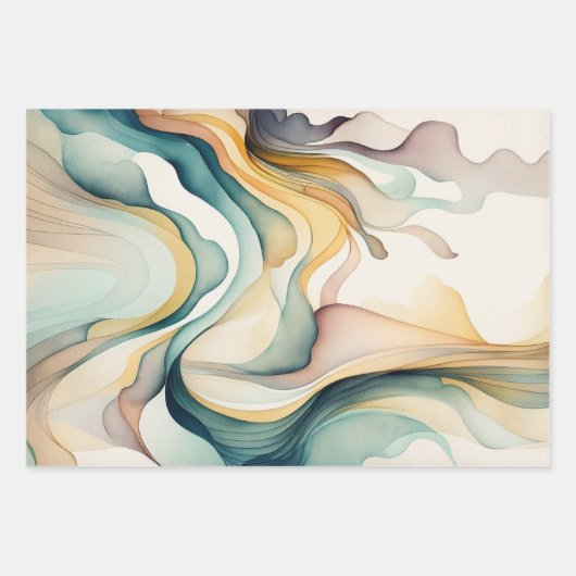 Abstracte waterverf kunstgolven. Moderne stroombew Inpakpapier Vel (Voorkant)