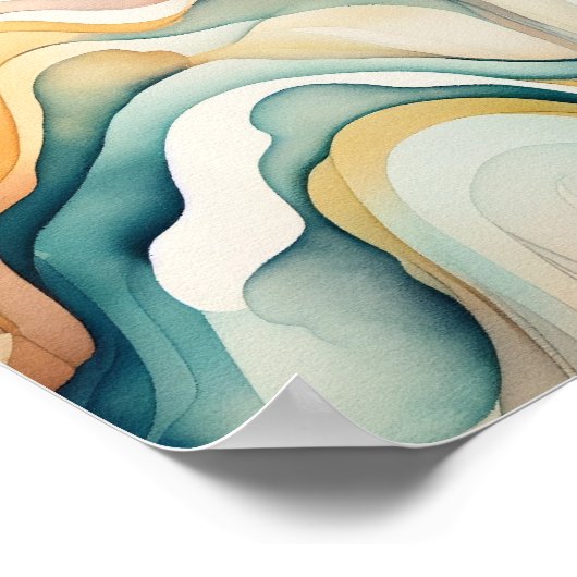 Abstracte waterverf kunstgolven. Moderne stroombew Poster (Hoek)