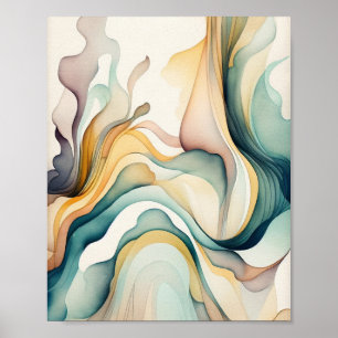 Abstracte waterverf kunstgolven. Moderne stroombew Poster