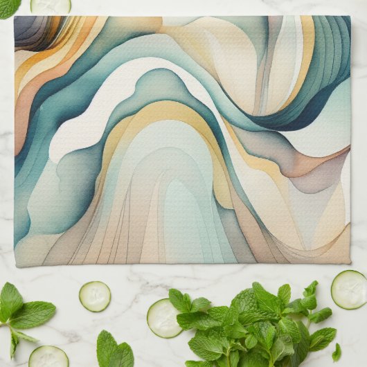 Abstracte waterverf kunstgolven. Moderne stroombew Theedoek (Gevouwen)