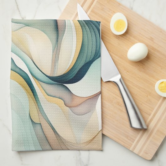 Abstracte waterverf kunstgolven. Moderne stroombew Theedoek (Quarter Fold)