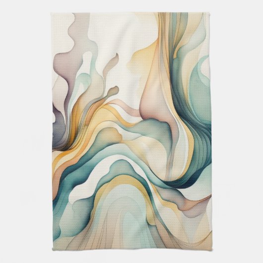 Abstracte waterverf kunstgolven. Moderne stroombew Theedoek (Verticaal)