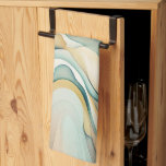 Abstracte waterverf kunstgolven. Moderne stroombew Theedoek<br><div class="desc">Abstracte waterverf art waves Keukenhanddoeken in zacht beige groene kleuren. Moderne kleurrijke stromingsbeweging van verf.</div>