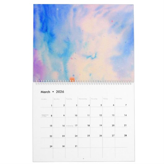 Abstracte Waterverf landschapskalender, groot Kalender (Mar 2026)