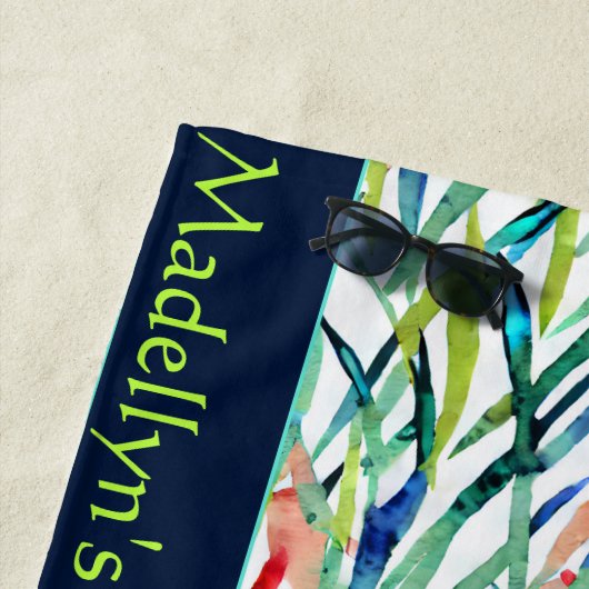 Abstracte Waterverf Leaf Bruiloft Modern Monogram Strandlaken (In situ)