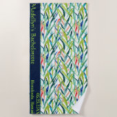 Abstracte Waterverf Leaf Bruiloft Modern Monogram Strandlaken (Voorkant)