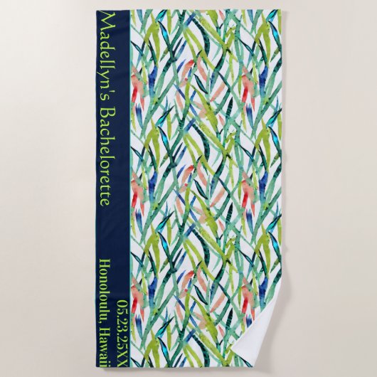 Abstracte Waterverf Leaf Bruiloft Modern Monogram Strandlaken (Voorkant)