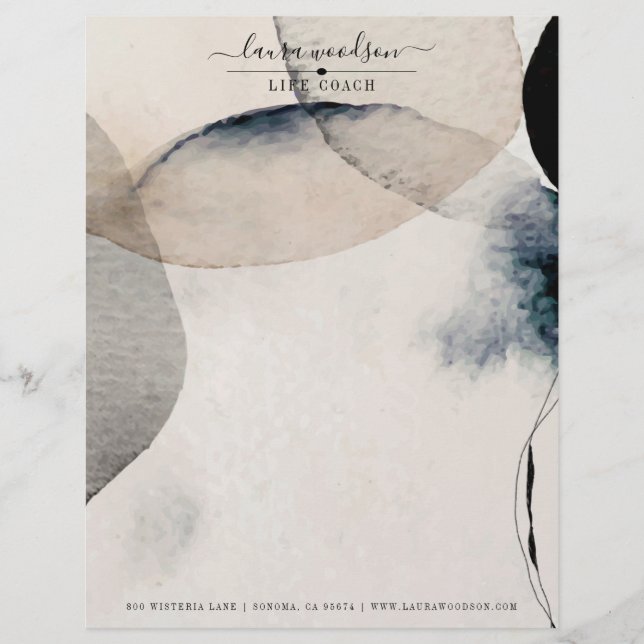Abstracte Waterverf Life Coach Letterhead Briefhoofd (Voorkant)