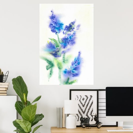 Abstracte Waterverf Lilacs Poster (Thuiskantoor)
