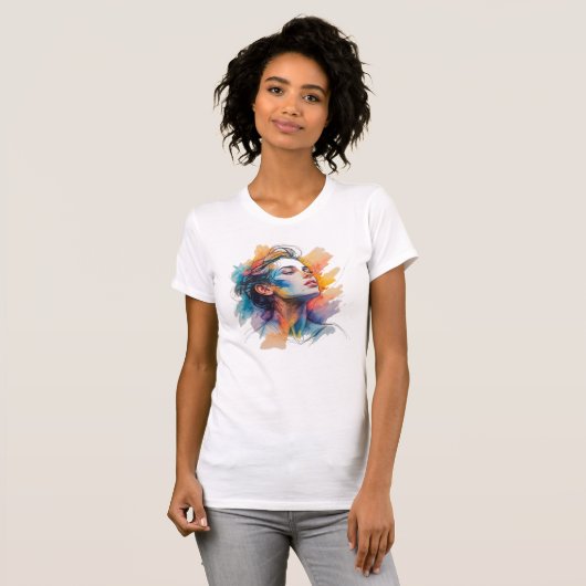 Abstracte Waterverf Line Art Portrait T-shirt (Voorkant volledig)