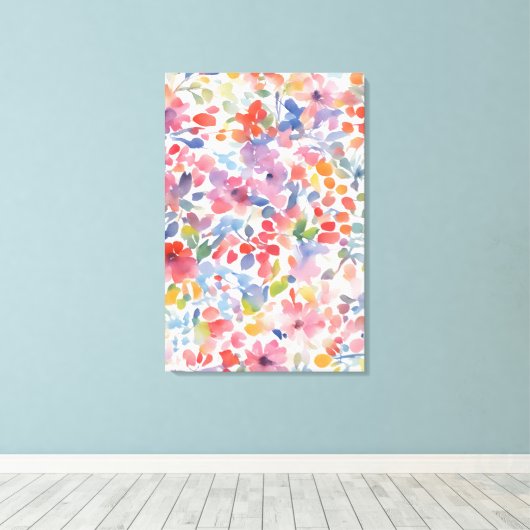 Abstracte waterverf losse bloemen canvas afdruk (Insitu (Houten vloer))