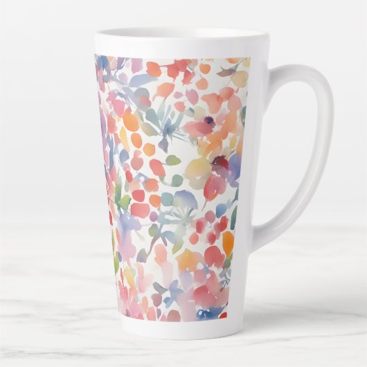 Abstracte Waterverf Losse Bloemen Latte Mok (Rechts)