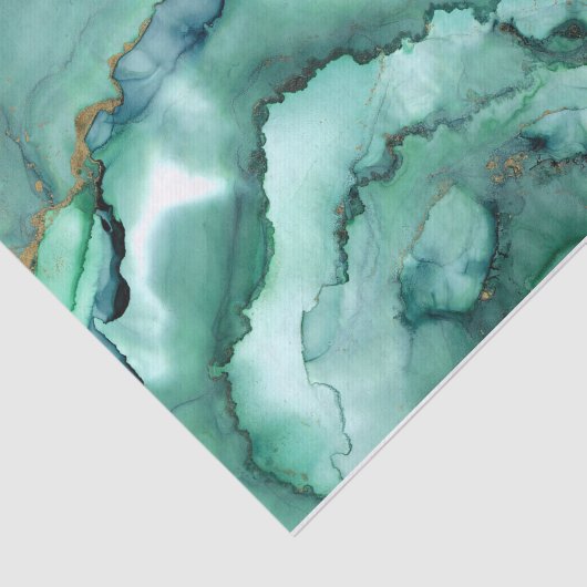 Abstracte Waterverf Marble Groen Turquoise Tissuepapier (Detail)