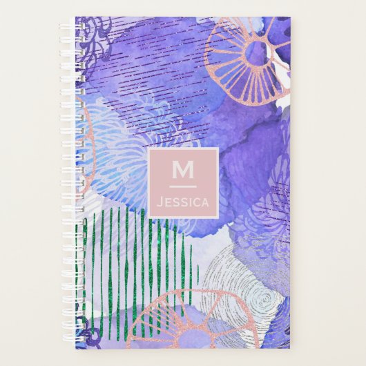 Abstracte Waterverf Mariene Flora Art Monogram Planner (Voorkant)