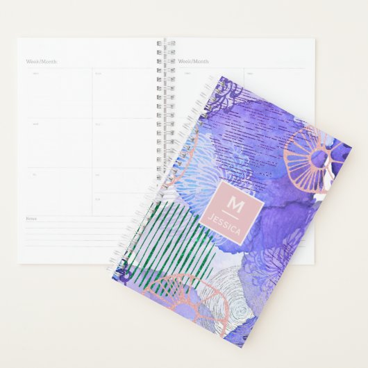 Abstracte Waterverf Mariene Flora Art Monogram Planner (Display)