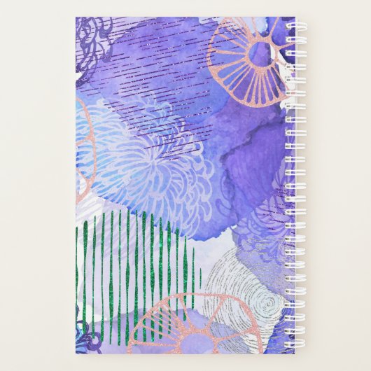 Abstracte Waterverf Mariene Flora Art Monogram Planner (Achterkant)