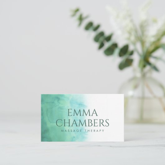 Abstracte Waterverf Massagetherapie Groen Visitekaartje (Staand voorkant)