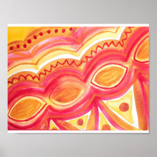 Abstracte waterverf met een warm etnisch gevoel poster