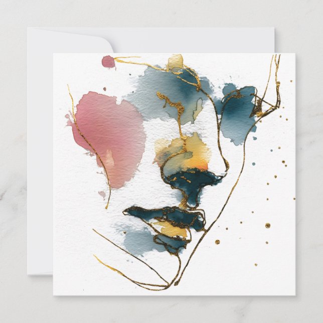Abstracte Waterverf met gouden lijnen (Voorkant)