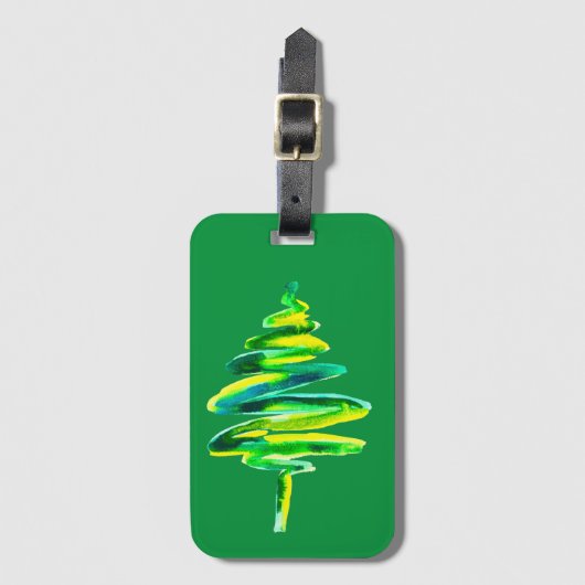 Abstracte waterverf met groene kerstboom bagagelabel (Voorkant (verticaal))