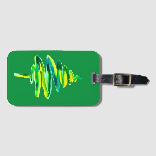Abstracte waterverf met groene kerstboom bagagelabel (Voorkant (horizontaal))
