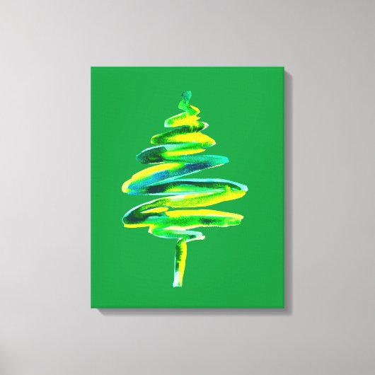 Abstracte waterverf met groene kerstboom canvas afdruk (Voorkant)